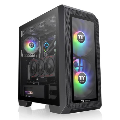 Thermaltake View 300 MX Mid Tower Chassis, Dual front panels 2x Pre-installed 200mm ARGB PWM fans, USB 3.2 (Gen 2) Type-C x 1, USB 3.0 x 2, HD Audio x 1, 7 Rotatable Expansion Slots | CA-1P6-00M1WN-00