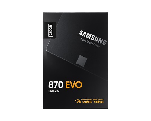 Samsung 870 EVO 250GB SATA 2.5" SATA III Internal SSD, Up to 560 MB/s Seq Read & 530 MB/s Seq Write Speed, V-NAND Technology, 512MB LPDDR4 Cache, MKX Controller, 1.5M Hrs. MTBF, Black | MZ-77E250BW