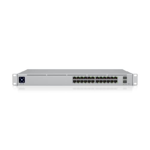 Unifi  USW-Pro-24-PoE  A 24-port, Layer 3 switch capable of high-power PoE++ output, (16) GbE PoE+, (8) GbE PoE++ ports, (2) 10G SFP+ ports, 400W total PoE availability, DC power backup-ready, Layer 3 switching, Near-silent cooling