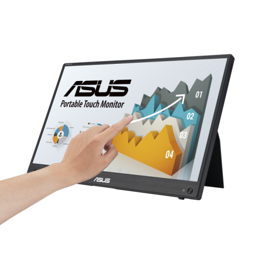 ASUS ZenScreen Touch MB16AHT portable monitor — 15.6-inch FHD (1920 x 1080), IPS, 10-point touch, Mini-HDMI, ergo kickstand, tripod socket, ASUS Flicker Free and Low Blue Light technologies 