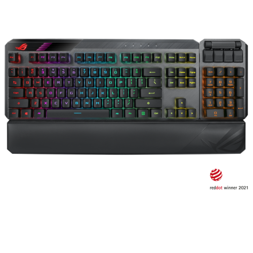 Asus MA02 Rog Claymore II Wireless Modular Mechanical Gaming Keyboard, Detachable Numpad, RX Red Switches, Aura Sync, 2.4 Ghz, USB 2.0,English Arabic, Black | 90MP01W0-BKCA00